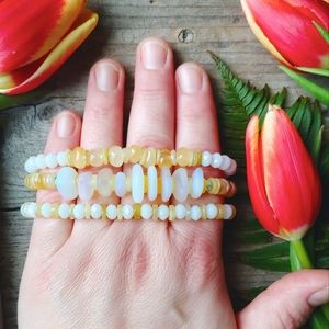 SALE!! Honey Calcite, Opal & Moonstone Sea Glass 3-Strand Beaded Bracelet